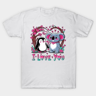 Cute Koala and Penguin in Love T-Shirt